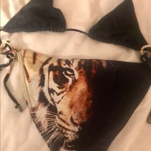 We Are Handsome Navy Tiger String Bikini Sz Sm